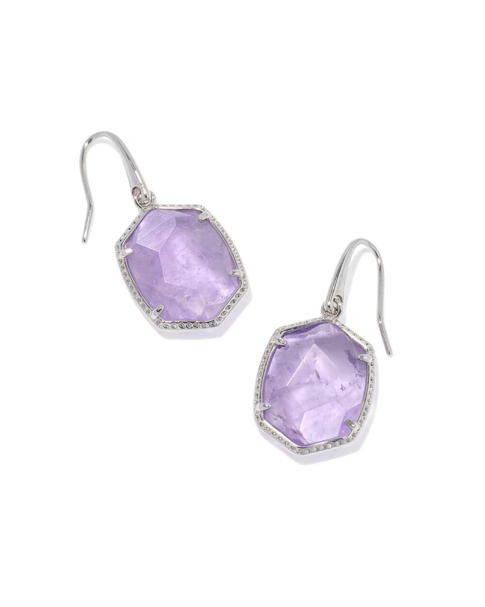NEW KENDRA SCOTT women's daphne amethyst frame drop earrings in silver